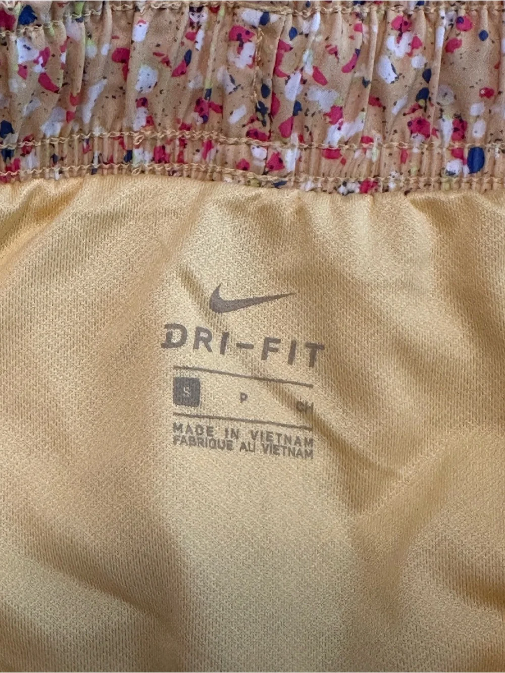 Nike Yellow Speckle Athletic Dri-Fit Shorts with Pink Trim